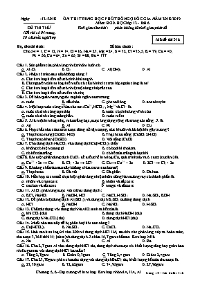 Đề ôn thi THPT Quốc gia môn Hóa học Lớp 12 - Bài 6 - Mã đề 316 - Năm học 2018-2019
